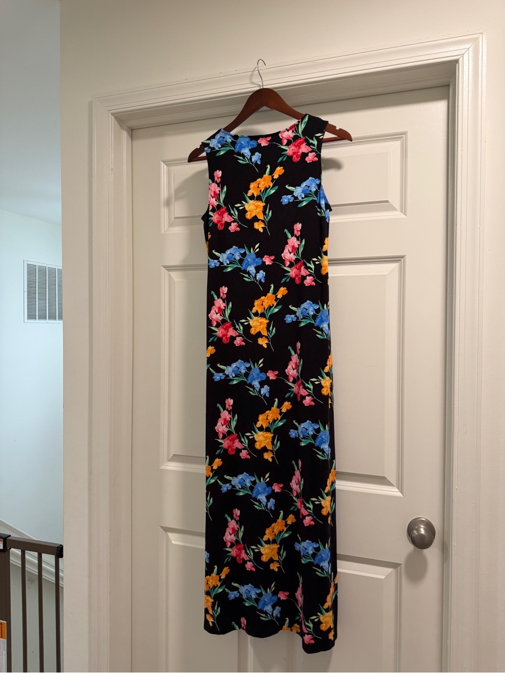 Chico's Black Floral Maxi Dress with Blue, Yellow & Pink Blooms
